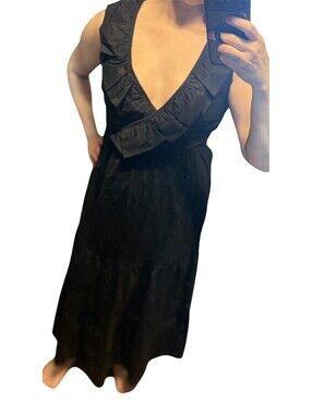Italian Cotton Summer Maxi Dress Magari Contemporary Classic V Cut Ruffle